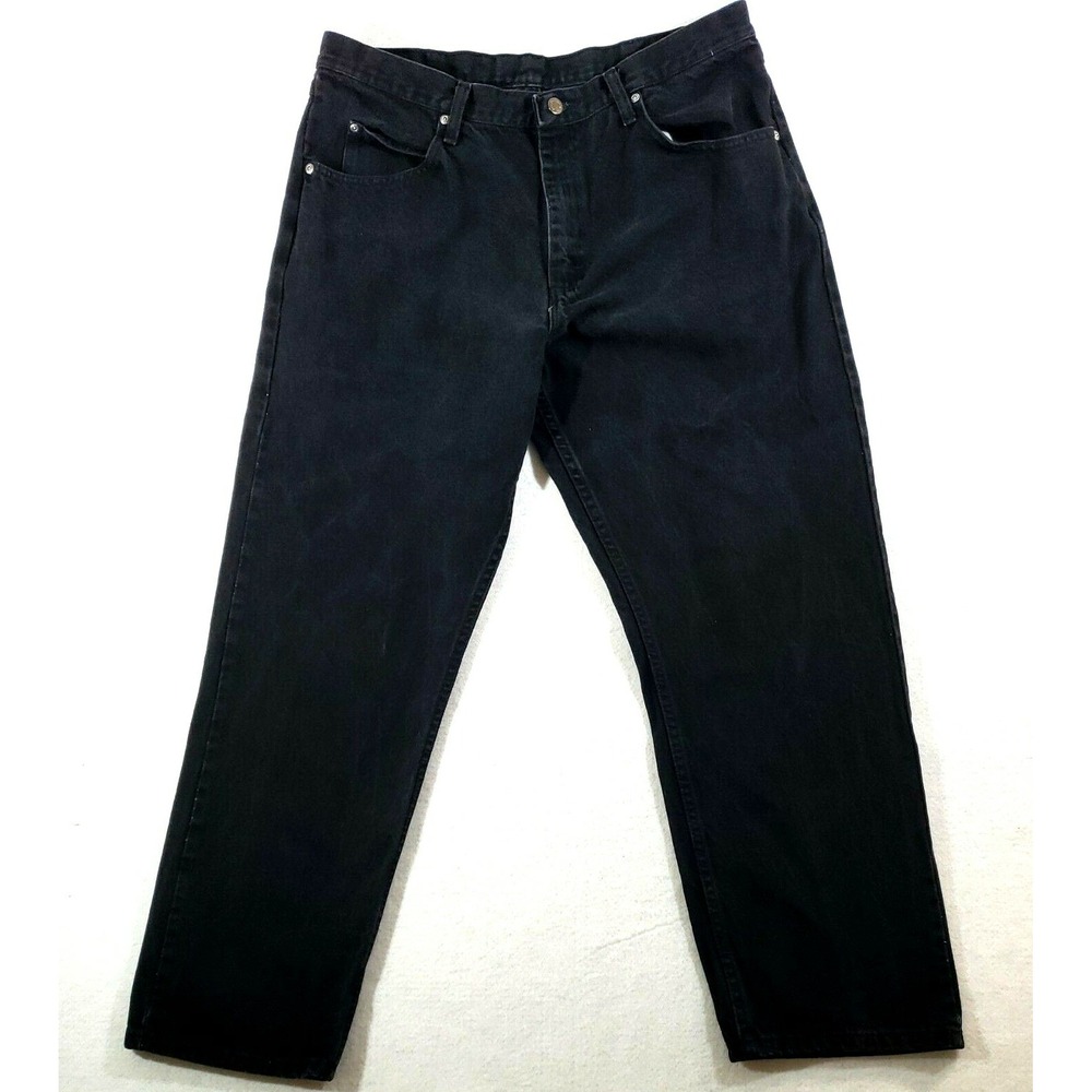 Wrangler Men 36x30 Straight Leg Jeans Black Authentic Denim Pockets 97601CB